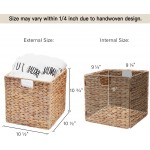 StorageWorks Rectangular Wicker Baskets for Shelves Water Hyacinth Hand-Woven Baskets with Linings Medium 10 ½ x 10 ¾ x 10 ½ inches 2-Pack