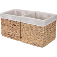 StorageWorks Rectangular Wicker Baskets for Shelves Water Hyacinth Hand-Woven Baskets with Linings Medium 10 ½ x 10 ¾ x 10 ½ inches 2-Pack