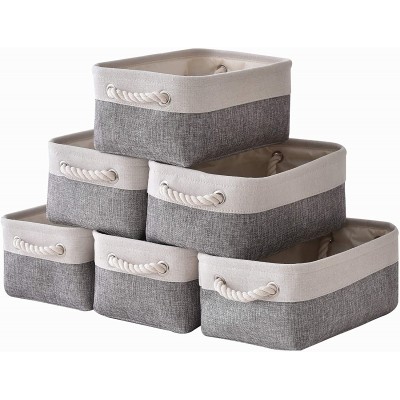 TcaFmac Small Storage Baskets for Shelf [6 Pack] Closet Storage Bin Foldable Storage Baskets for Organizing Canvas Storage Bins Decorative Basket with HandlesWhite&Grey