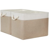 Temary Fabric Storage Baskets 2 Pack Decorative Storage Bins Basket for Gifts Empty Shelf Baskets with Handles for Organizing Home Closet Towels Toys White&Khaki,16Lx12Wx12H Inches
