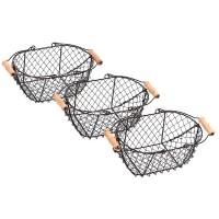 Trademark Innovations 10" Oval Wire Basket with Wooden Handles Vintage Style Set of 3