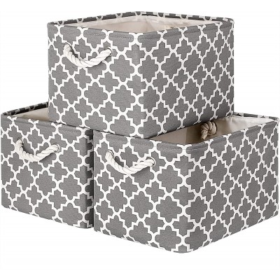 WISELIFE Storage Basket [3-Pack] Large Collapsible Storage Bins Boxes Cubes for Clothes Toys Books Perfect Storage Organizer w Handles Grey,15" x 11" x 9.5"
