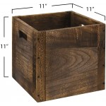 Wood Decorative Storage Cube Boxes with Handles Rustic Brown Large Storage Baskets For Shelves Stackable Cube Containers Organizing Bins for Toy Clothes Books Office 11” x 11” x 11”