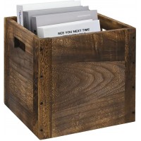 Wood Decorative Storage Cube Boxes with Handles Rustic Brown Large Storage Baskets For Shelves Stackable Cube Containers Organizing Bins for Toy Clothes Books Office 11” x 11” x 11”