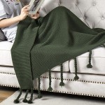Aormenzy Green Throw Blanket with Tassels Knitted Throw Blanket for Couch Bed Sofa 50" x 60"