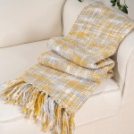 Battilo Knit Throw Artcraft Blanket with Fringe Tassels Ultra Soft Warm Sleeping Cover Blanket Rug for Bedroom Sofa Office and Living Room 60"x 50" Ochre