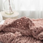 Chunky Knit Blanket Throw 50"x60" Soft Chenille Yarn Knitted Blanket -Machine Washable Crochet Blanket Handmade Cable Knit Throw Blanket for Couch Bed Blush Pink