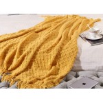 CREVENT Knitted Decorative Throw Blanket for Couch Sofa Chair Bed，Soft Warm Cozy Light Weight for Spring Summer 50''X60'' Mustard Yellow