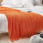 Dream Sunset Knit Throw Blanket 50 x 60 Inch for Couch Sofa Chair and Bed. Super Soft and Lightweight for Spring Summer. Original Pattern with Tassel Fringes. Sunrise Orange