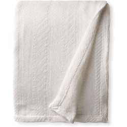 Eddie Bauer Home | Herringbone Collection | Blanket 100% Cotton Lightweight & Breathable Machine Washable Easy Care Queen Off-White