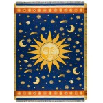 Erke Moon and Sun Throw Blanket Featuring Decorative Tassels Double Sided Cotton Woven Couch Bed Hippie Throws Cover 50" X 70" Yellow Blue