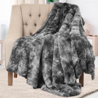 Everlasting Comfort Luxury Faux Fur Throw Blanket Soft Fluffy Warm Cozy Minky Comfy Plush Gray