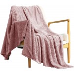 Exclusivo Mezcla Large Flannel Fleece Throw Blanket Jacquard Weave Wave Pattern 50" x 70" Pink Soft Warm Lightweight and Decorative