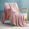 Exclusivo Mezcla Large Flannel Fleece Throw Blanket Jacquard Weave Wave Pattern 50" x 70" Pink Soft Warm Lightweight and Decorative