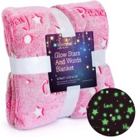 Glow in The Dark Throw Blanket Super Soft Fuzzy Plush Fleece,Decorated with Stars and Words of Encouragement Valentine's Day Gift Birthday Gift for Girls Kids Women Teens Toddlers,Pink,50"x 60"