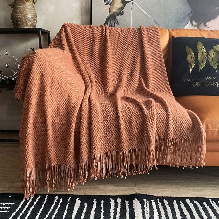 LOMAO Knitted Throw Blanket with Tassels Bubble Textured Lightweight Throws for Couch Cover Home Decor Caramel 50x60