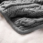 Longhui bedding Acrylic Cable Knit Sherpa Throw Blanket Thick Soft Big Cozy Grey Knitted Fleece Blankets for Couch Sofa Bed Large 50 x 63 Inches Gray Coverlet All Season
