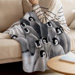 LUSWEET Throw Blanket Warm Fuzzy Plush Blanket Flannel Fleece Bed Blanket Cute Penguins Fun Art Lightweight Blanket Throw for Sofa Bed Couch 39x49 Inch