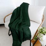 PAVILIA Knitted Throw Blanket Fringe Emerald Green Dark Forest | Decorative Tassel Boho Farmhouse Decor Couch Bed Sofa Fall Outdoor | Woven Textured Afghan Soft Lightweight Cozy Acrylic 50x60