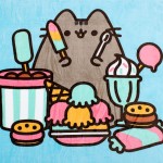 Pusheen The Cat Character Eating Candy Treats Dream Throw Blanket Blue
