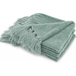 RECYCO Throw Blanket Soft Cozy Chenille Throw Blanket with Fringe Tassel for Couch Sofa Chair Bed Living Room Gift Sage 50'' x 60''
