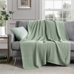 Revdomfly Sage Green Knitted Throw Blanket for Couch 100% Cotton Cable Knit Throw Blanket Soft Cozy Decorative Sofa Chair Blankets 50" x 60" Sage Green