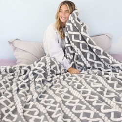 Sherpa Fleece Throw Blanket with Braided Knit Pattern Reversible Fuzzy Super Soft Fluffy Bed Blankets for Winter Throw Thermal Blankets for Couch Sofa Grey