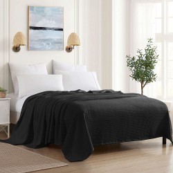 Sweet Home Collection 100% Fine Cotton Blanket Luxurious Breathable Weave Stylish Design Soft and Comfortable All Season Warmth King Black