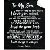 WONDERWON to My Son Blanket from Mom Gifts for Son Throw Blankets with Strength Courage Words Super Soft Flannel Fleece Quilt Perfect for Personalized Birthday Father Black 50"X40" for Baby