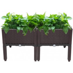2 PCS Easy Grow Raised Garden Bed with Self Watering Planter Box and Drainage Plug Brown