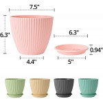 7.5 inch Flower Pots Set of 5 Plastic Plant Pots with Drain Holes and Saucers Modern Simple Design Indoor Ourdoor Garden Planter Pots for All Houseplants Colorful 01-colorful
