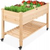 Best Choice Products Raised Garden Bed 48x24x32-inch Mobile Elevated Wood Planter w Lockable Wheels Storage Shelf Protective Liner