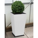 Bloem Finley Tall Outdoor Square Recycled Plastic Pot Planter with Saucer 20" White