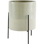 Brand – Rivet Mid-Century Ceramic Planter with Iron Stand 17"H Pale Green
