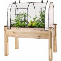 CedarCraft Elevated Cedar Planter 34" X 49" X 30"H with Greenhouse Cover Perfect for patios Balconies or Backyard Gardening. Grow Tomatoes Vegetables Herbs. Made in Canada.