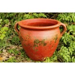 Egyptian Era Designed Earthen Ware Terra-Cotta Vessel Planter with Looped Handles Taller Distressed red