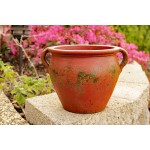 Egyptian Era Designed Earthen Ware Terra-Cotta Vessel Planter with Looped Handles Taller Distressed red