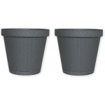Elly Décor Set of 2 12" Round Saucer Modern Resistant and Self Watering Planter Plates for Indoor or Outdoor Areas Durable Plastic Plant Pots with Rattan-Like Finish Gray