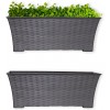Elly Décor Set of 2 18x8 Rectangular Modern Resistant and Self Watering Planter Plates for Indoor or Outdoor Areas Durable Plastic Plant Pots with Rattan-Like Finish 18" Onix Gray