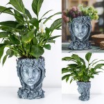 FOVERN1 Goddess Head Design Succulents Flower Pot Lady Face Planter Pots with Drainage Hole Head Planter Pot Succulent Planter Resin Planter for Indoor Outdoor Plants Home and Garde Grey