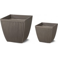 Glitzhome GH20292 Faux Concrete Flower Pot Set of 2 Garden Fluted Planter with Drainage Hole for Indoor and Outdoor Use Gray