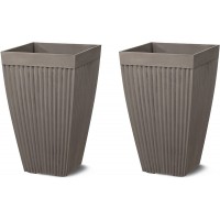 glitzhome Set of 2 Oversized Faux Concrete Tall Square Plastic Fluted Pot Planter 22.75" H Grey
