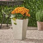 Great Deal Furniture Hedy Garden Urn Planter Square Tapered Riveted Antique White Lightweight Concrete
