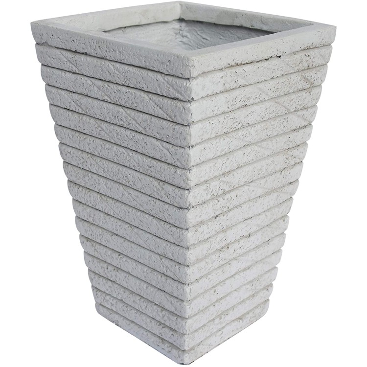 Great Deal Furniture Hedy Garden Urn Planter Square Tapered Riveted Antique White Lightweight Concrete