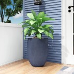 Kante RC0066A-C60121 Lightweight Concrete Outdoor Round Tall Planter Charcoal
