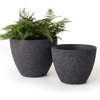 La Jolie Muse Flower Pots Outdoor Garden Planters Indoor Plant Pots W  Drainage Holes Speckled Black 8.6 + 7.5 Inch