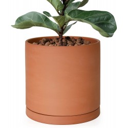 Large 10 Inch Terracotta Plant Pot with Drainage Hole and Saucer Round Cylinder Planter Pot for Indoor Plants 40-B-L-1