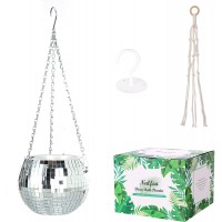 Large Self Watering Disco Ball Planter 8 Inch Hanging Planter Ready to Use with Ceiling Hook Boho Decor Planter Pot for Indoor or Outdoor