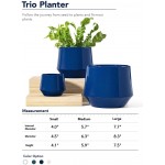 LE TAUCI Plant Pots Large Planter Ceramic 8.3+6.3+4.5 inch Pots for Plants with Drainage Holes Garden Planters Outdoor Cylinder Modern Planter for Home Set of 3 Sapphire Blue