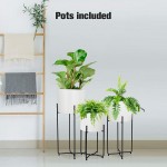 Mid Century White Planter with Black Plant Stand 3 pcs Modern Planters for Indoor Plants Metal Floor Planter Set with Foldable StandPack of 3
